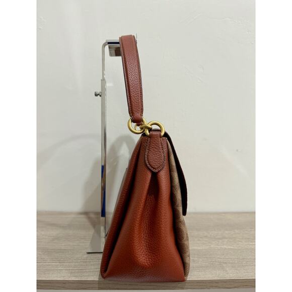 Coach Signature Coated Canvas May Small Flap Shoulder Handbag Tan Rust - Picture 7 of 13